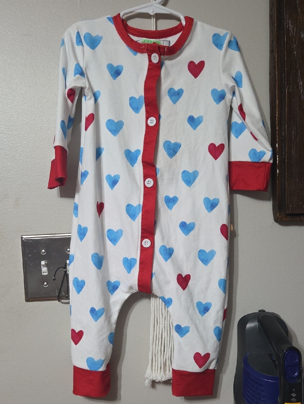Sugar Bee White One-Piece Bodysuit with Blue and Red Hearts
